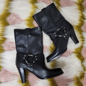 Harley Davidson Vintage Leather Black Harness O Ring Heel Moto Boots 85218 7.5